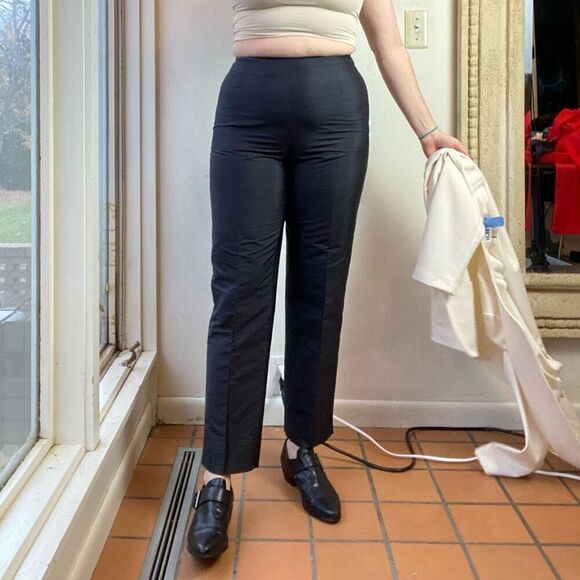 Parisian Signature Black 100% Silk Twill Ankle Length Slacks Pants - SZ 8 - Picture 1 of 9